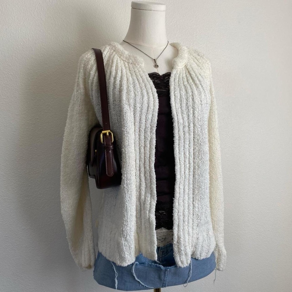 Vintage Philip St.Denis Cream White Open Front Knit Cardigan Sweater